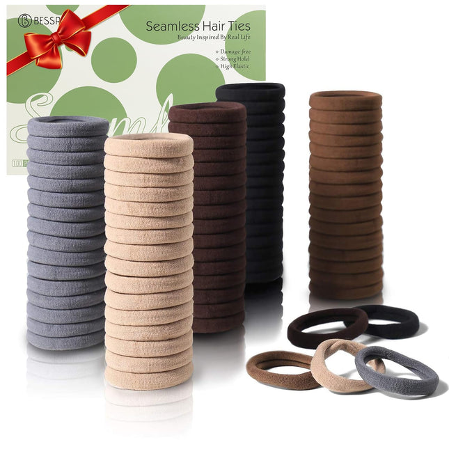 100PCS Thick Brown Hair Ties Seamless Ponytail Holders No Damage Elastics