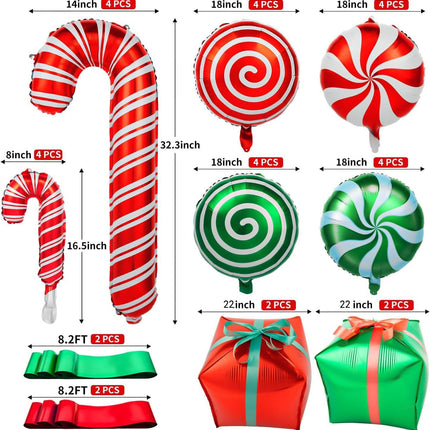 32-Pcs Christmas Candy Foil Balloons Candy Cane Swirl & Holiday Decorations Set