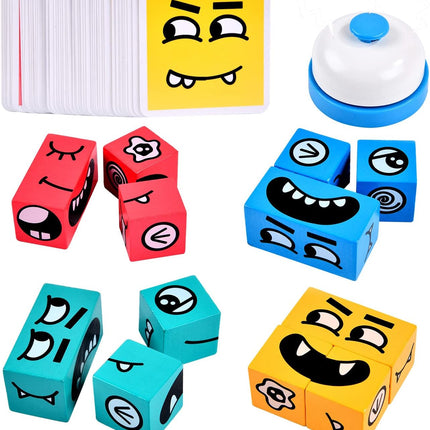 Wooden Face Changing Magic Cube, Expression Matching Puzzle Game for Kids & Adults