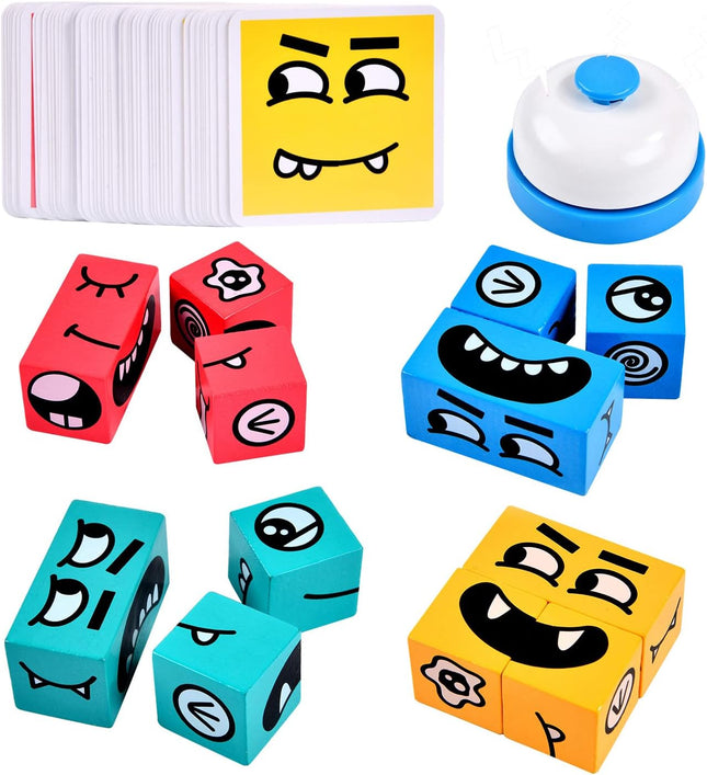 Wooden Face Changing Magic Cube, Expression Matching Puzzle Game for Kids & Adults
