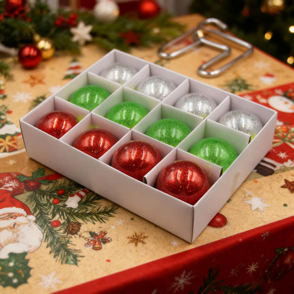 24-Piece Green Furry Christmas Ball Ornaments Red & Lime Green Glitter Hanging Decor