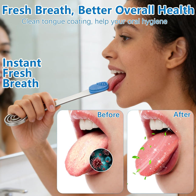 Tongue Scraper 3-Layer Stainless Steel Tongue Cleaner with Silicone Brush