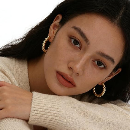 18 Pairs Gold Hoop Earrings Set Women Hypoallergenic Pearl Chunky