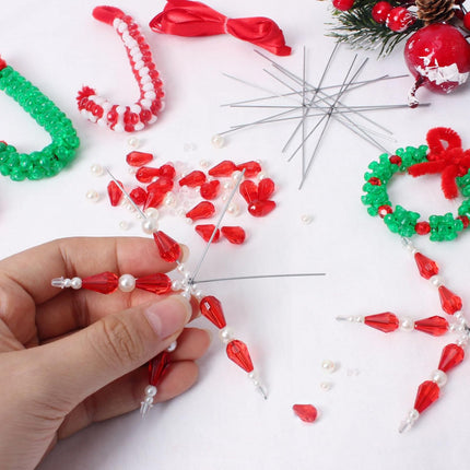30PCS Christmas Beaded Ornament Kit – DIY Snowflake, Wreath & Candy Cane