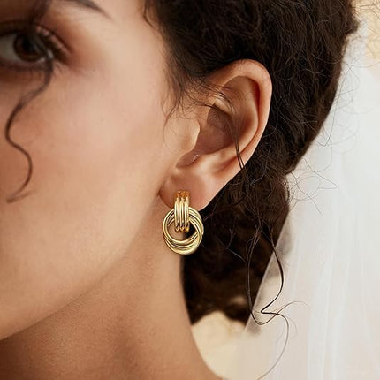 Trendy Gold Plated Knot Earrings for Women – Chunky Dangle, Lightweight & Hypoallergenic