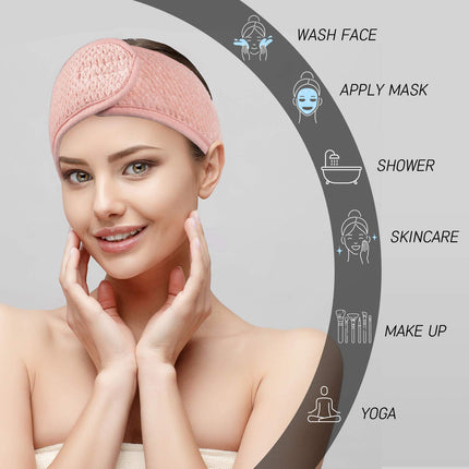 4 Pack Spa Facial Headbands Pea Green Pink Beige Gray Soft Adjustable Hair Wrap