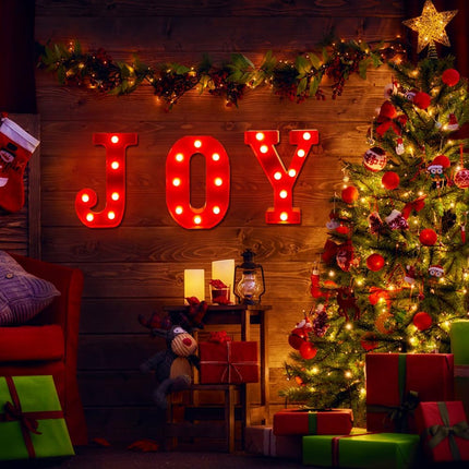 Christmas LED Marquee Lights – "JOY" 3-Piece Light Up Letters for Holiday Decor