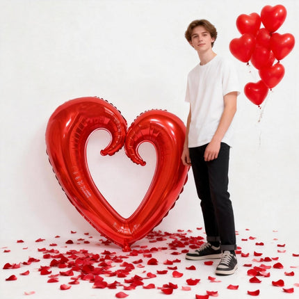 Happy Valentine’s & Anniversary Balloon Set: ‘I Love You’ & Big Heart Foil Balloon