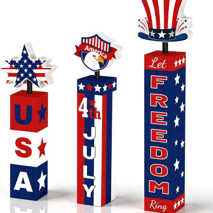 3 Pcs 4th of July Wooden Table Centerpieces Patriotic Tiered Tray Decor