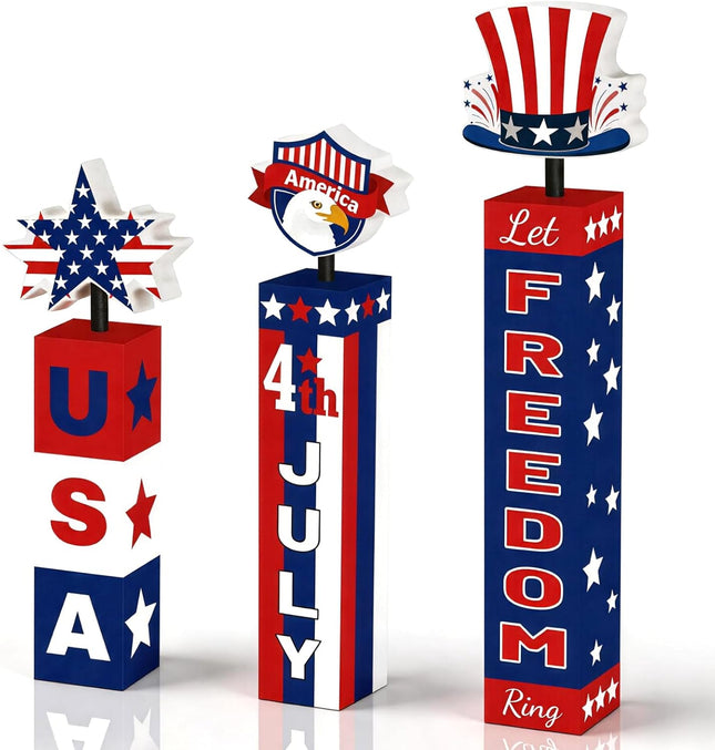 3 Pcs 4th of July Wooden Table Centerpieces Patriotic Tiered Tray Decor