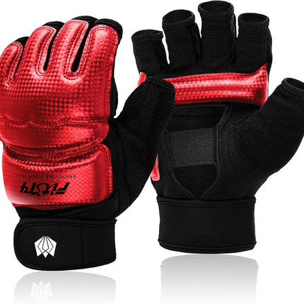 MMA Half Finger Boxing Gloves PU Leather Training Mitts for Kickboxing & Muay Thai