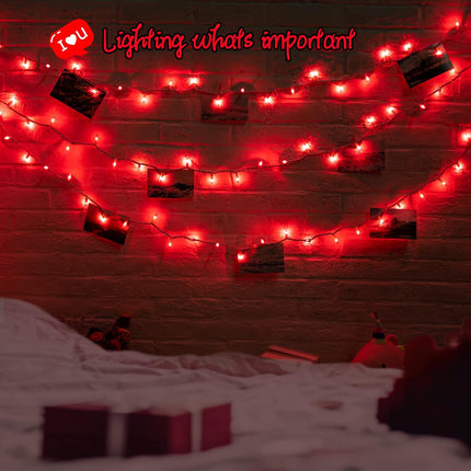Red Mini Christmas Lights 100 Count – 26.5ft Plug-In, White Wire, Waterproof Bulbs