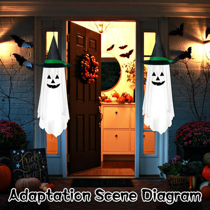 2-Pack White Hanging Halloween Pumpkin Ghost Decorations, Cute Outdoor Garden Decor