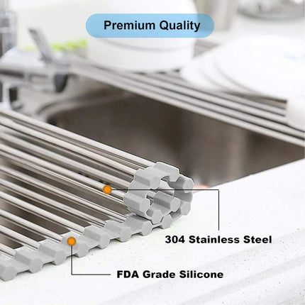 Roll Up Dish Drying Rack Over Sink Foldable Stainless Steel Kitchen Rack