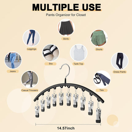 2 Pack Legging Hangers with 10 Clips, Holds 20 Pants, Black