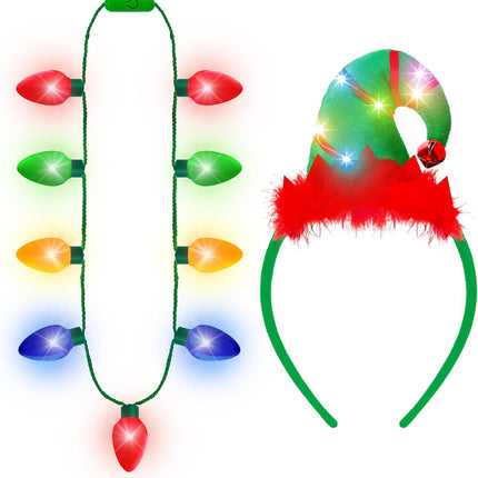 2 Pack Christmas Light-Up Headbands & Necklaces – Holiday Party Accessories