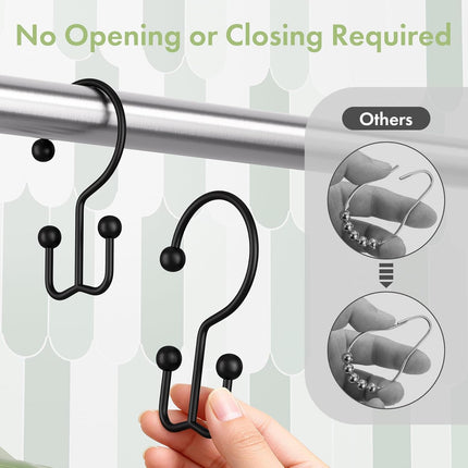 12PCS Black Shower Curtain Hooks Double Rust Resistant Metal Bathroom Rings