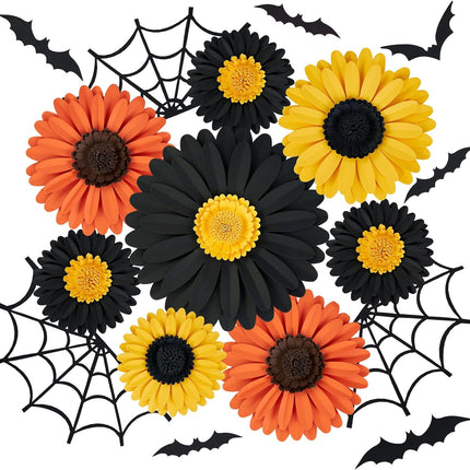 Halloween Office Decorations, 3D Bats, Spider Webs & Paper Flowers for Walls