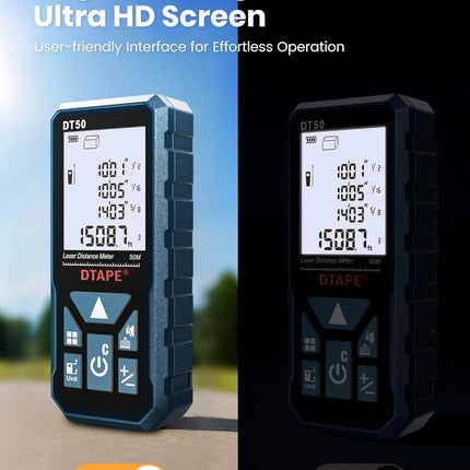 Digital Laser Measuring Tool – 165ft Range, in/Ft/Ft+in/M Units, Electronic Tape