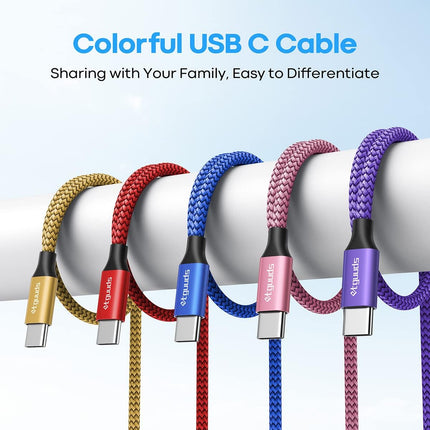 5 Pack USB C Charging Cable 2FT Fast Charger Cord for iPhone Samsung