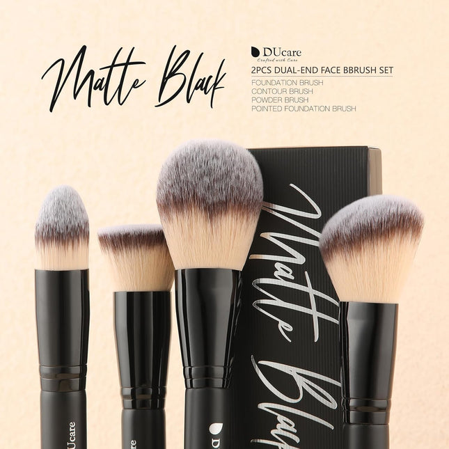 2Pcs Dual-Ended Foundation Makeup Brushes, Powder Buffer & Contour Blending Brushes