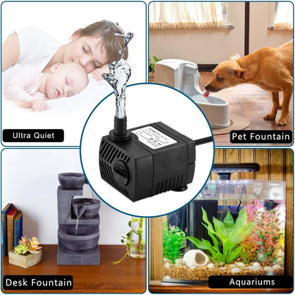 5W Mini Submersible Water Pump 90 GPH, Adjustable Fountain Pump Aquariums and Ponds