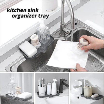 Silicone Soap Dish with Drain Spout – Bathroom & Kitchen Sink Organizer, Grey