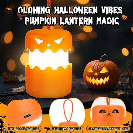 Rechargeable Collapsible Halloween Pumpkin Lantern, Jack-O-Lantern Light with Lanyard