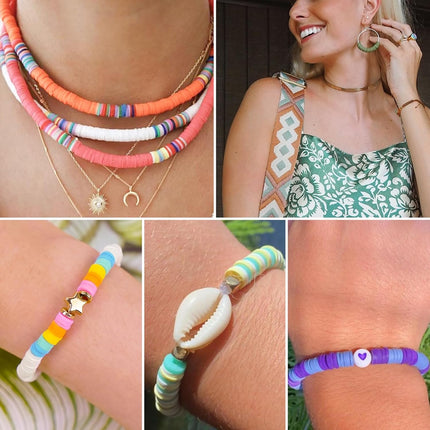 24 Color Clay Beads Bracelet Making Kit with Charms, DIY Heishi Jewelry Set