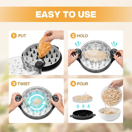Meat Chicken Shredder Twist Tool Visible Lid Non Slip Base Ergonomic Handle