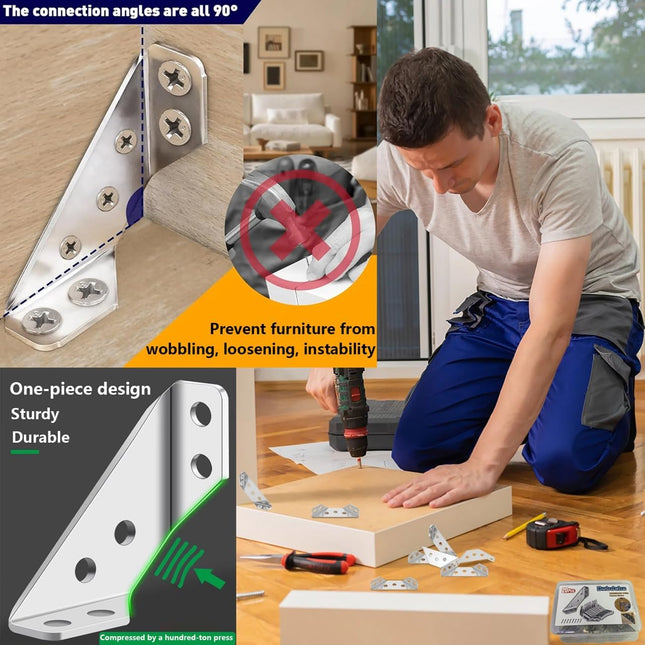 20PCS Stainless Steel L Brackets – Corner Connectors for Furniture & Wood Projects