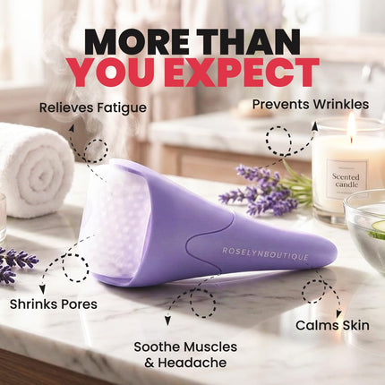 Ice Roller & Gua Sha Set – Reduce Wrinkles, Fine Lines & Puffiness, Purple