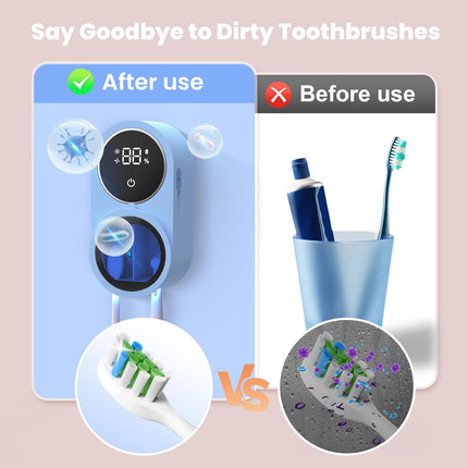 Automatic Rotating Toothbrush Holder & Cleaner – Wall-Mounted, Blue