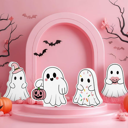 2-Sheet 3.3FT Pink Halloween Ghost Window Clings, Bat Cat Pumpkin Decals