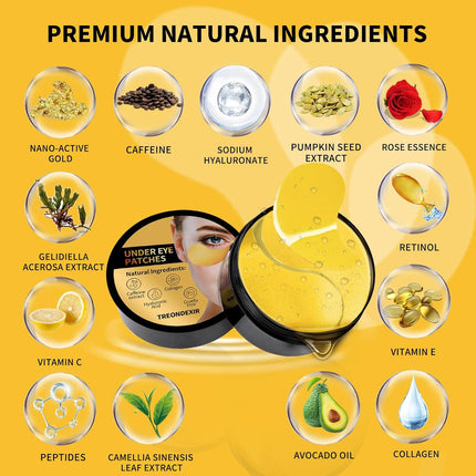 24K Gold Eye Masks 70PCS – Under Eye Patches for Dark Circles & Puffiness