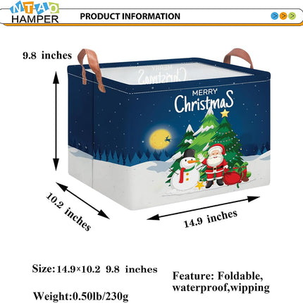 Blue Christmas Storage Basket – Rectangular Bin with Handles for Home & Gifts