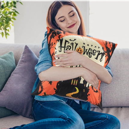 4-Pack Halloween Pillow Covers 18x18in, Double-Sided Cute Patterns, Soft Linen Decor