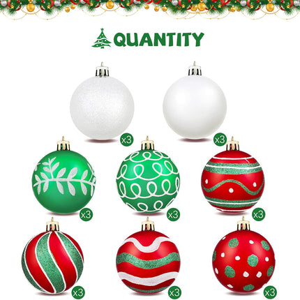 24PCS Christmas Ball Ornaments Painting and Glitter Red Green White 8 Patterns
