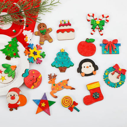 36-Piece Christmas Craft Kit – DIY Wooden Magnets for Kids’ Art & Painting Fun