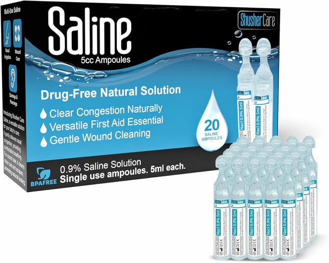 Saline Solution Ampoules, 20 Count (5ml) – Sterile Nasal & Wound Care for All Ages