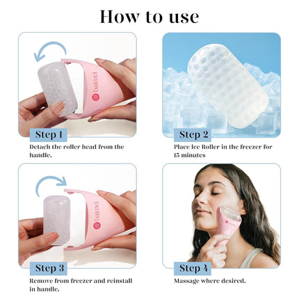 IcyMe Pink Ice Roller for Face with Gua Sha Set Skin Care Reduces Puffiness PK