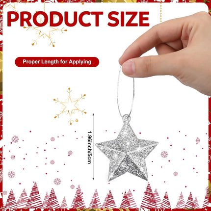 48-Pcs Glittering Star Ornaments, Mini Plastic Hanging Decorations for Christmas Tree