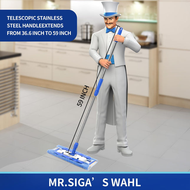 Flat Microfiber Floor Mop with Stainless Steel Telescopic Handle & Refills