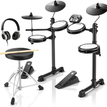 DED-80 Electronic Drum Set – 4 Mesh Pads, 180+ Sounds, Pedals, Sticks & Headphones