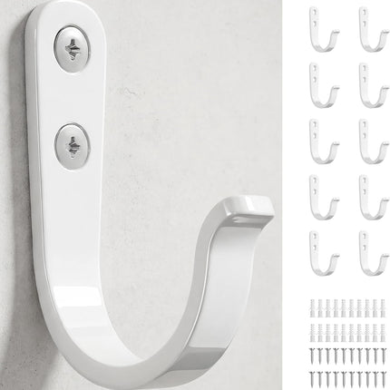 10PCS White Wall Hooks – For Hanging Towels, Coats & Home Organization