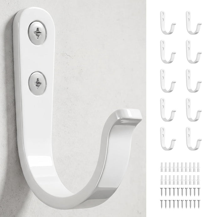10PCS White Wall Hooks – For Hanging Towels, Coats & Home Organization