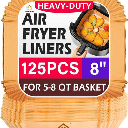 125 Pcs Non-Stick Air Fryer Paper Liners – 8" Square, Baking & Roasting