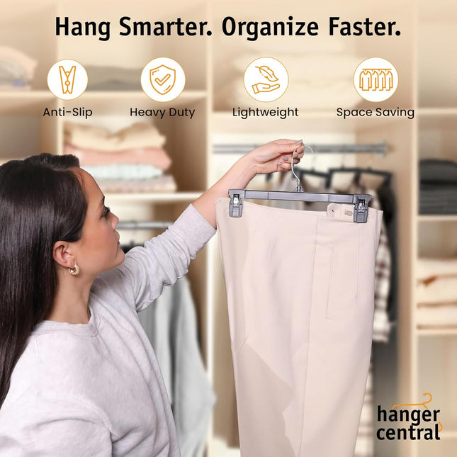 30-Pack Clothes Hangers – Non-Slip Pants & Skirt Hangers with Swivel Hook