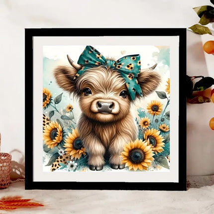 5D Highland Cow Diamond Painting Kit, 12x12in Full Round Drill Crystal Gem Art