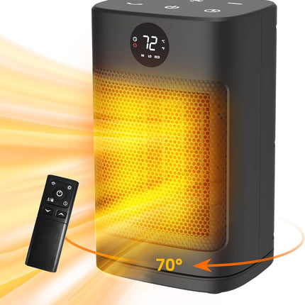 1500W Portable Ceramic Space Heater with 3 Heat Settings & Remote Control